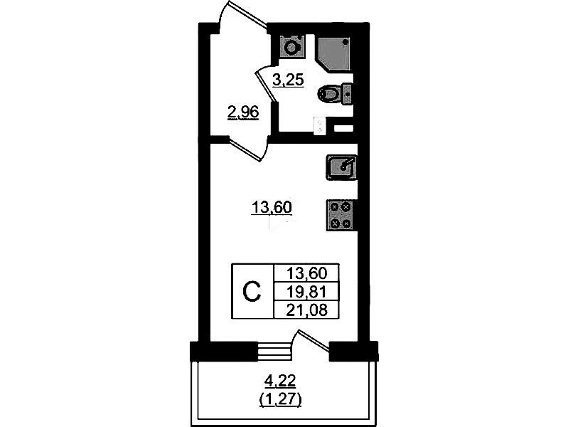 Квартира студия 21.08 м², 2/4 эт., ЖК «Новая история»